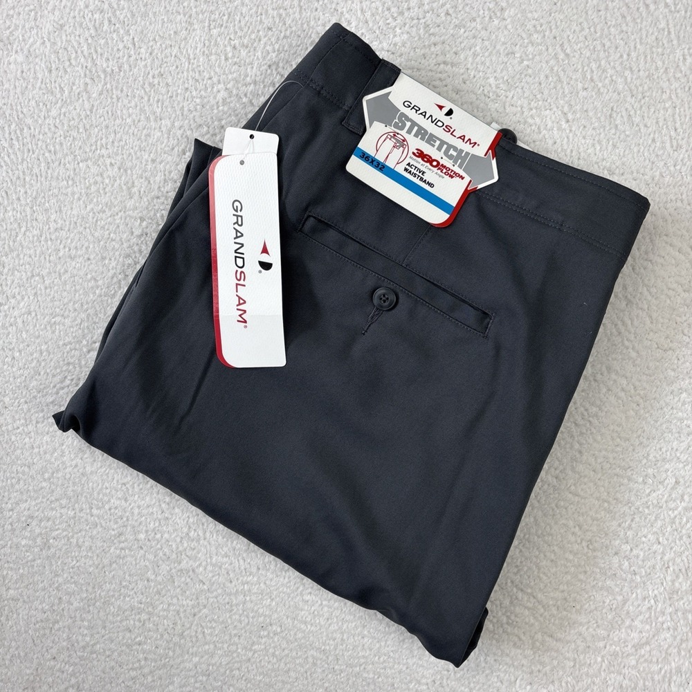 NEW‎ GRANDSLAM Mens Performance Pants 36/32 Gray Golf Stretch Lightweight Chinos